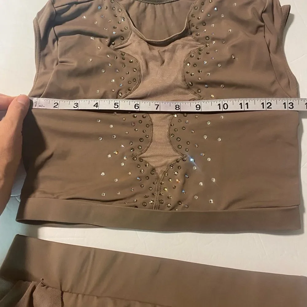 Weissman Ivy Sky Swarovski crystal solo dance taupe 2 piece S10710 S10715 SA MA